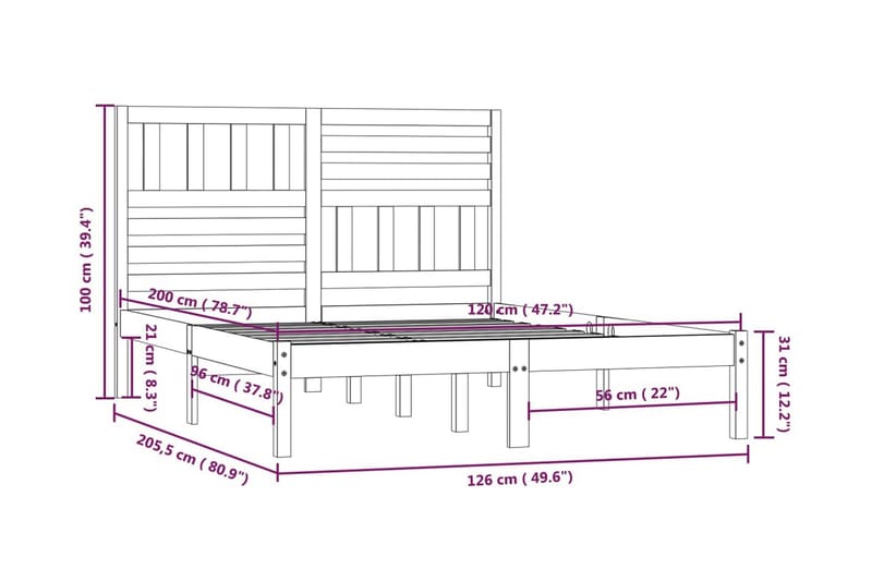 Sängram vit massivt furu 120x200 cm enkelsäng - Vit - Möbler - Säng - Sängram & sängstomme