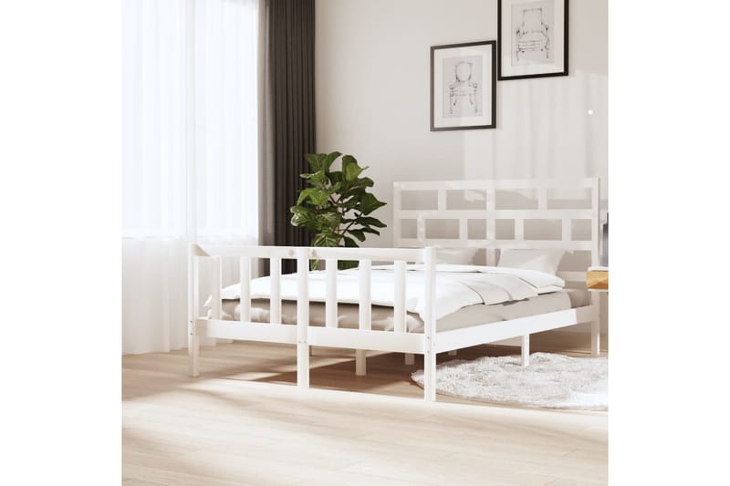 Sängram vit massivt furu 160x200 cm - Vit - Möbler - Säng - Sängram & sängstomme