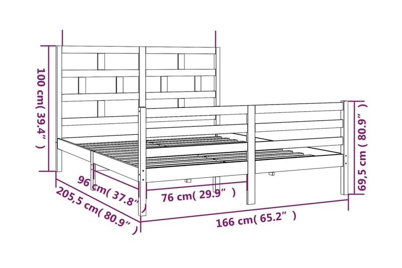 Sängram vit massivt furu 160x200 cm - Vit - Sängram & sängstomme