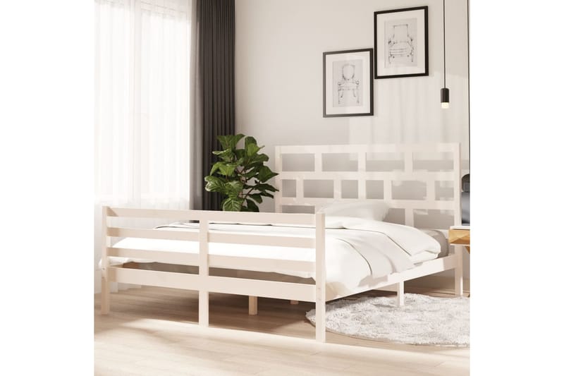 Sängram vit massivt furu 160x200 cm - Vit - Möbler - Säng - Sängram & sängstomme