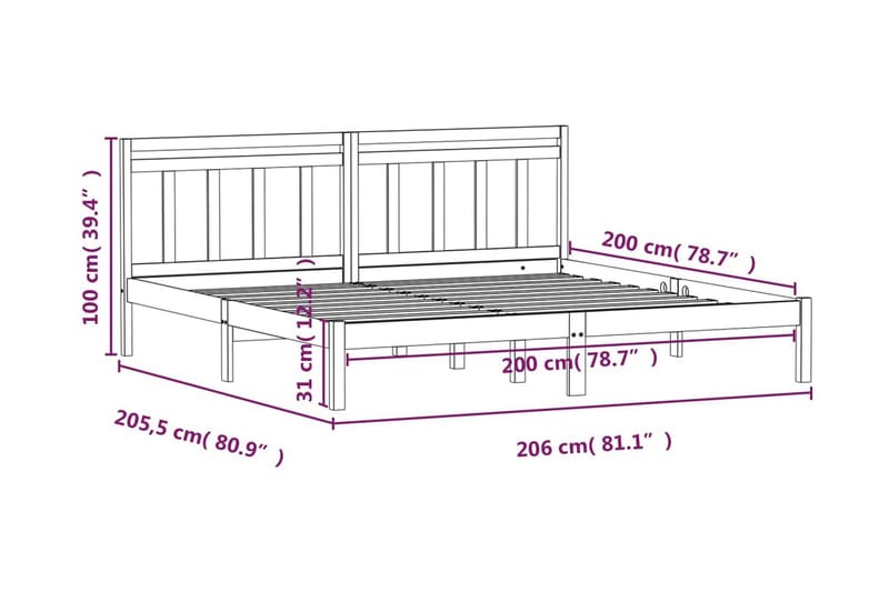 Sängram vit massivt furu 200x200 cm - Vit - Möbler - Säng - Sängram & sängstomme