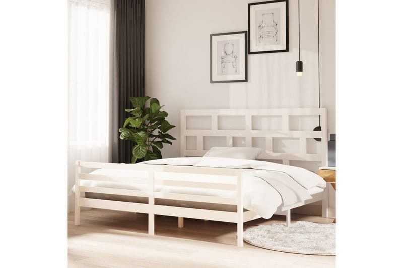 Sängram vit massivt furu 200x200 cm - Vit - Möbler - Säng - Sängram & sängstomme