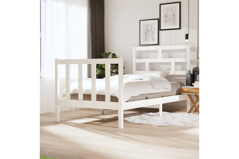 Sängram vit massivt furu 75x190 cm liten enkelsäng - Vit - Sängram & sängstomme