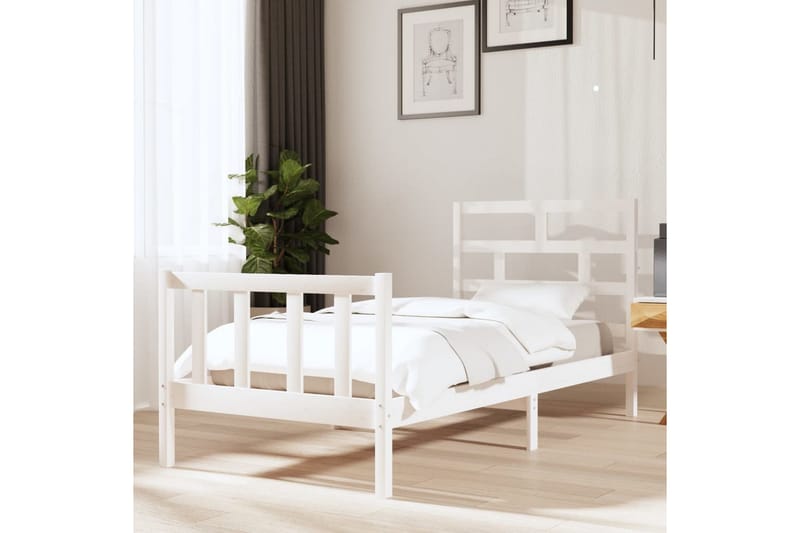 Sängram vit massivt furu 90x200 cm - Vit - Möbler - Säng - Sängram & sängstomme
