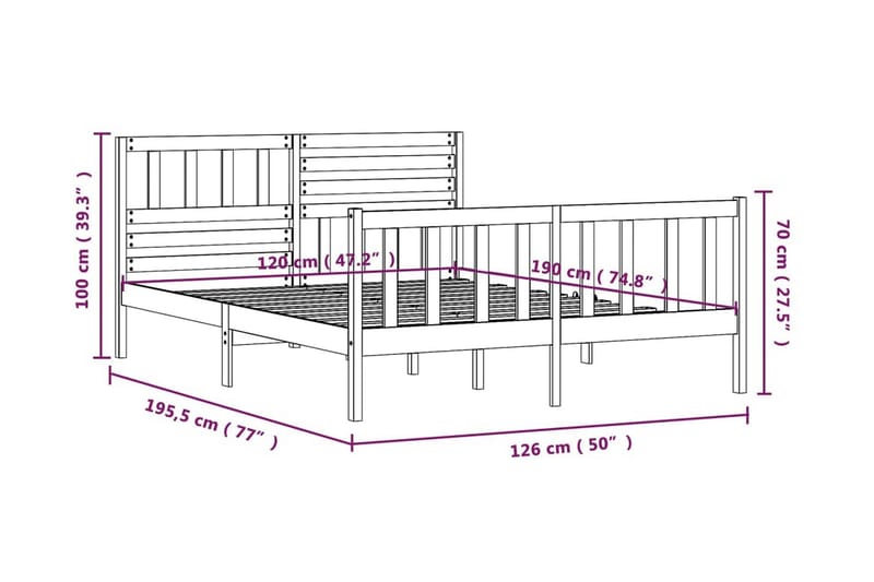 Sängram vit massivt trä 120x190 cm - Vit - Möbler - Säng - Sängram & sängstomme
