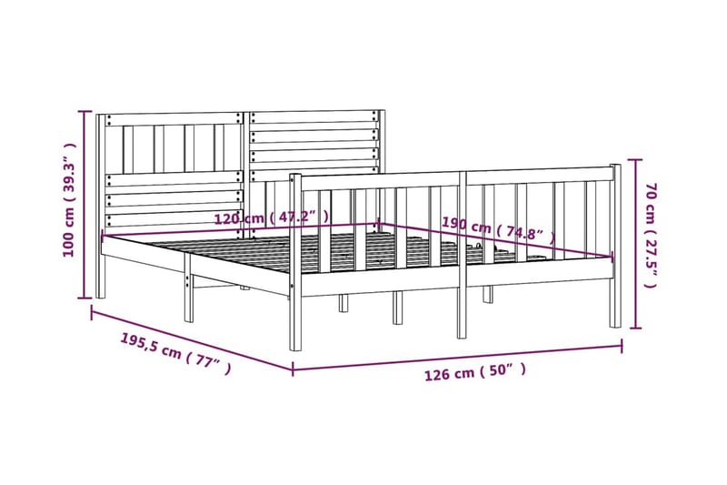 Sängram vit massivt trä 120x190 cm - Vit - Sängram & sängstomme