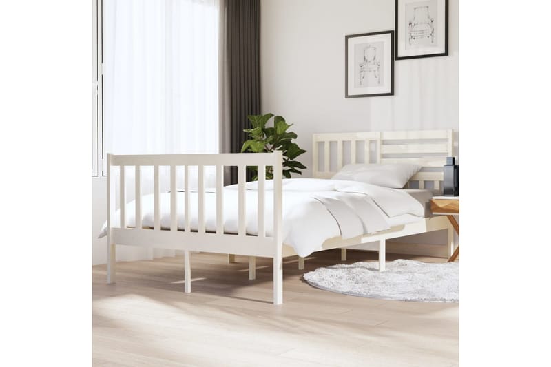 Sängram vit massivt trä 120x190 cm - Vit - Möbler - Säng - Sängram & sängstomme