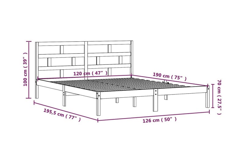 Sängram vit massivt trä 120x190 cm - Vit - Sängram & sängstomme