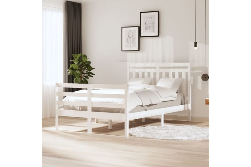 Sängram vit massivt trä 120x200 cm enkelsäng - Vit - Sängram & sängstomme