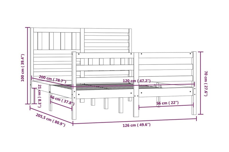 Sängram vit massivt trä 120x200 cm enkelsäng - Vit - Möbler - Säng - Sängram & sängstomme