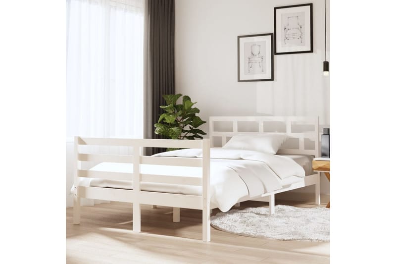 Sängram vit massivt trä 135x190 cm 4FT6 - Vit - Sängram & sängstomme