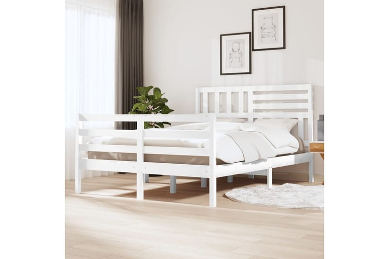 Sängram vit massivt trä 135x190 cm dubbel - Vit - Sängram & sängstomme