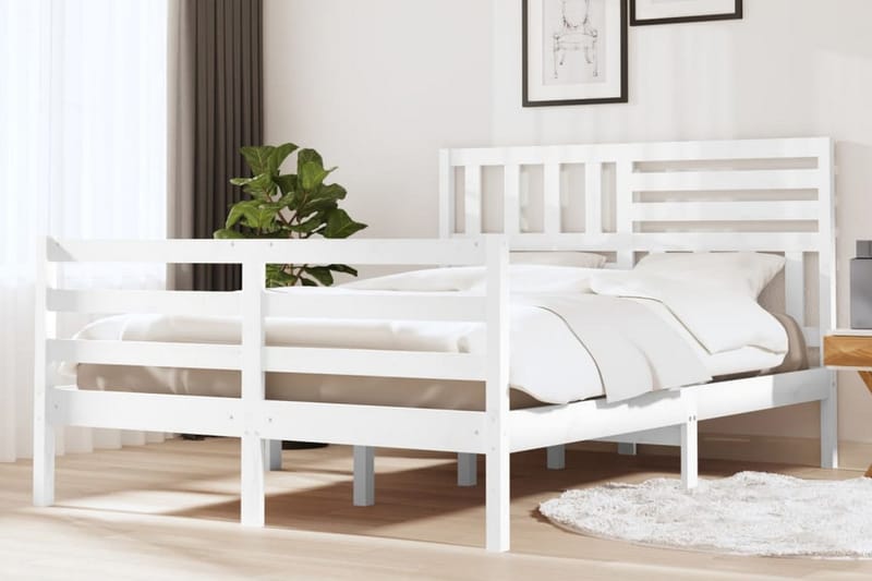 Sängram vit massivt trä 140x190 cm - Vit - Möbler - Säng - Sängram & sängstomme