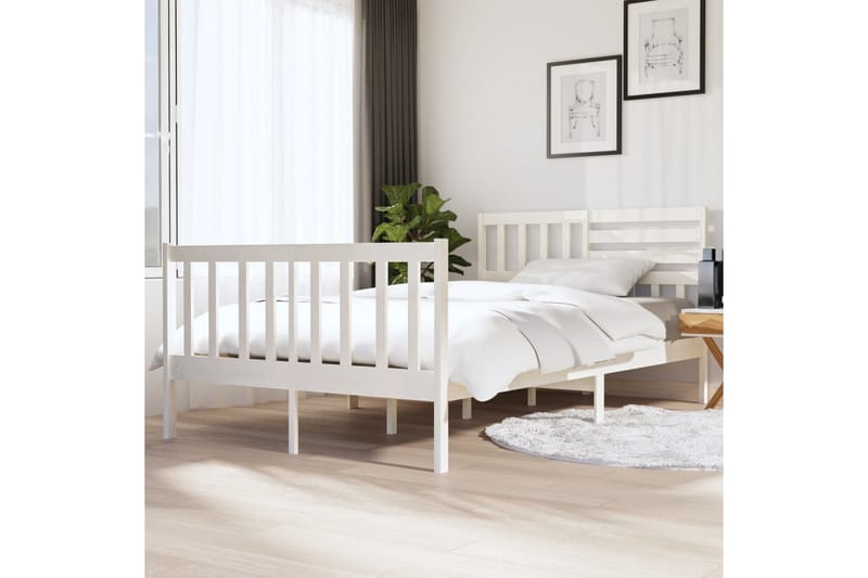 Sängram vit massivt trä 140x190 cm - Vit - Möbler - Säng - Sängram & sängstomme