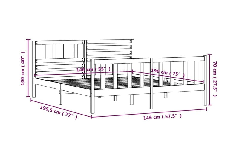 Sängram vit massivt trä 140x190 cm - Vit - Möbler - Säng - Sängram & sängstomme