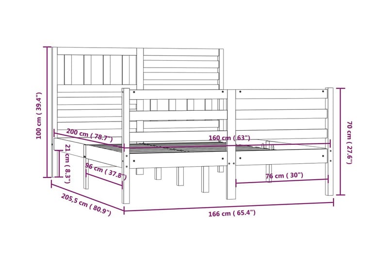 Sängram vit massivt trä 160x200 cm - Vit - Sängram & sängstomme