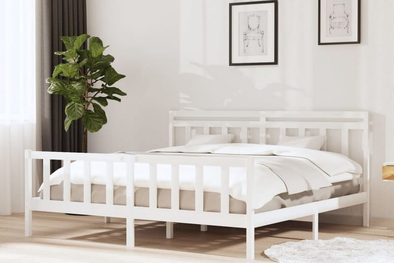 Sängram vit massivt trä 200x200 cm - Vit - Möbler - Säng - Sängram & sängstomme