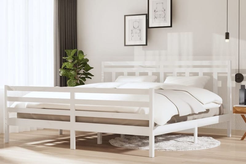 Sängram vit massivt trä 200x200 cm - Vit - Sängram & sängstomme