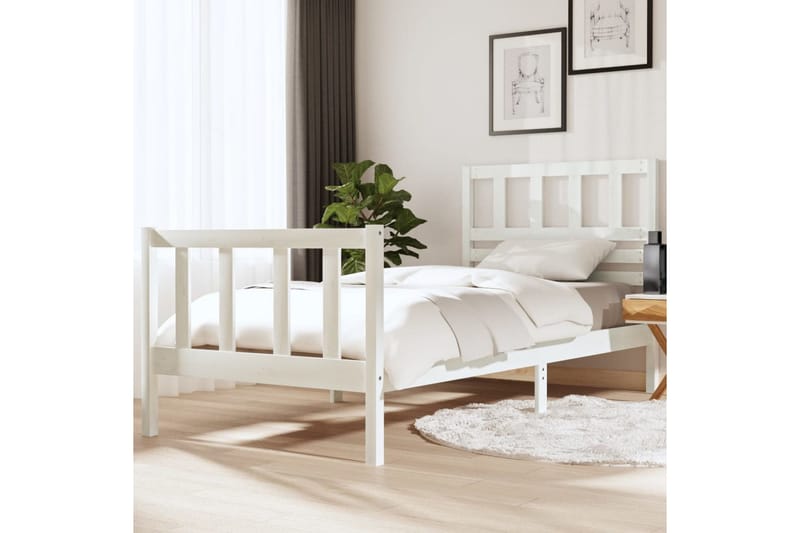 Sängram vit massivt trä 90x190 cm enkelsäng - Vit - Sängram & sängstomme