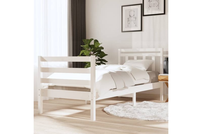 Sängram vit massivt trä 90x200 cm - Vit - Möbler - Säng - Sängram & sängstomme