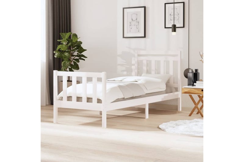 Sängram vit massivt trä 90x200 cm - Vit - Sängram & sängstomme