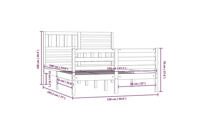 Sängram vit massivt trä furu 120x190 cm - Vit - Sängram & sängstomme