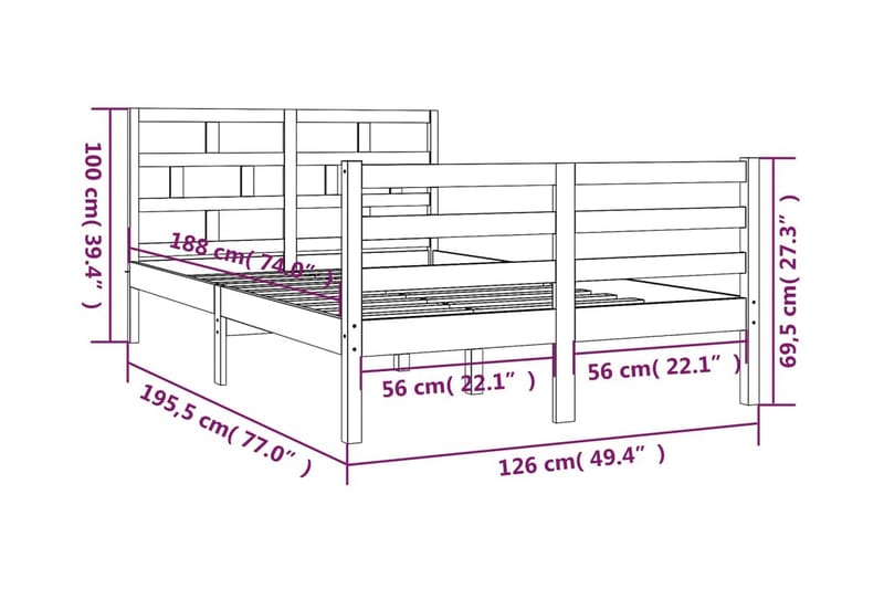 Sängram vit massivt trä furu 120x190 cm - Vit - Möbler - Säng - Sängram & sängstomme