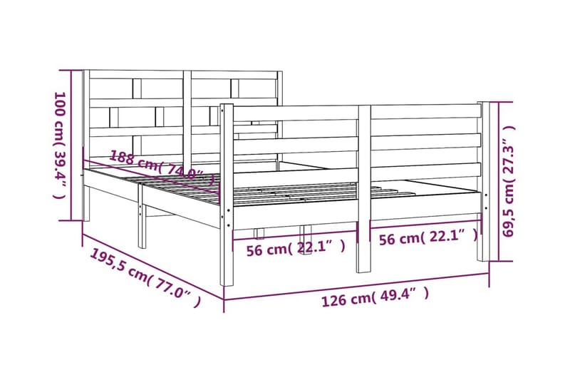 Sängram vit massivt trä furu 120x190 cm - Vit - Sängram & sängstomme