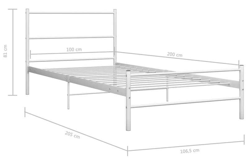 Sängram vit metall 100x200 cm - Vit - Sängram & sängstomme