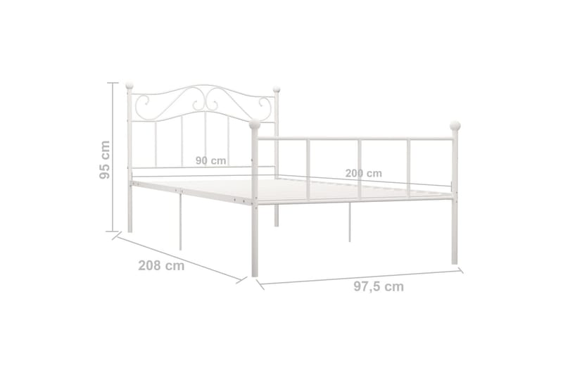 Sängram vit metall 90x200 cm - Vit - Sängram & sängstomme