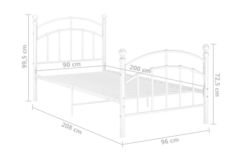 Sängram vit metall 90x200 cm - Vit - Sängram & sängstomme