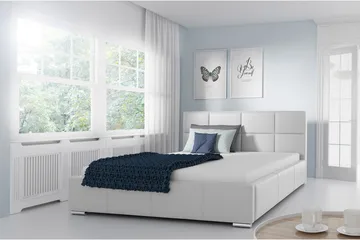 Sirdal Komplett Sängpaket 160x200 cm i Konstläder med Förvaring och Sänggavel + Bäddmadrass - Vit - Möbler - Säng - Sängram & sängstomme