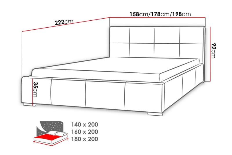 Sirdal Komplett Sängpaket 180x200 cm i Konstläder med Förvaring och Sänggavel + Bäddmadrass - Ljusgrå - Möbler - Säng - Sängram & sängstomme