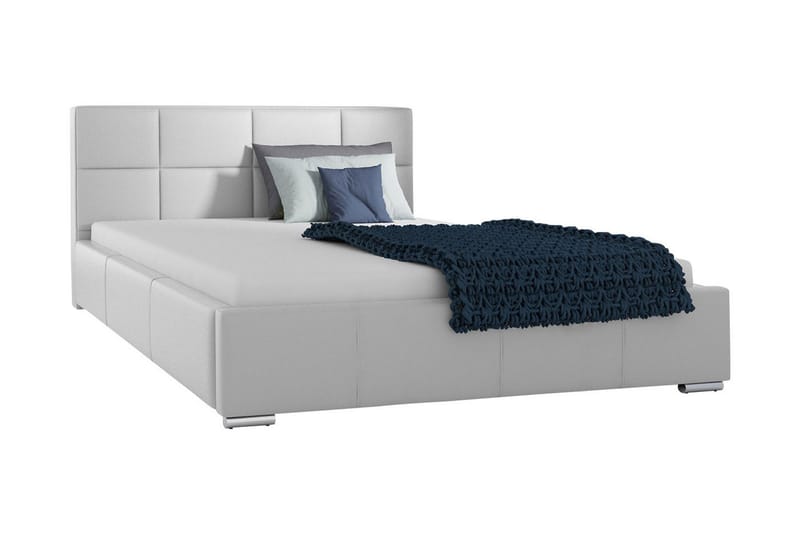 Sirdal Komplett Sängpaket 180x200 cm i Konstläder med Förvaring och Sänggavel + Bäddmadrass, Ljusgrå