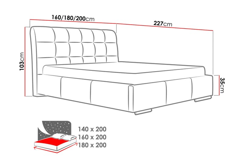 Stavanger Sängram med Förvaring 140x200 cm - Vit - Sängram & sängstomme