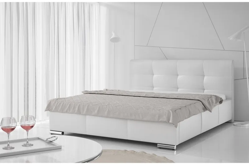 Strandrud Sängram med Förvaring 180x200 cm i Konstläder med Sänggavel - Vit - Möbler - Säng - Sängram & sängstomme