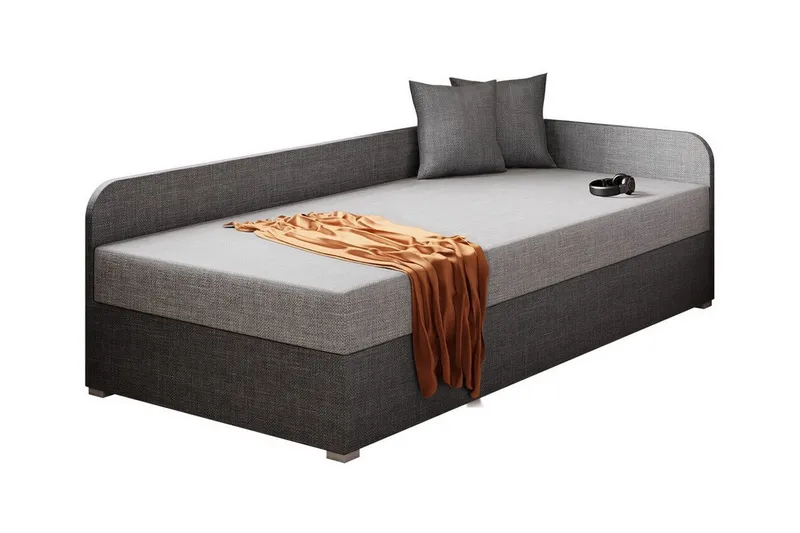 Unona Sängram 90x200 cm i Tyg med Förvaring + Sänggavel, Grå