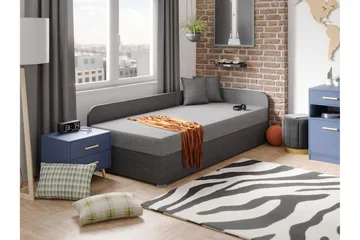Unona Sängram 90x200 cm i Tyg med Förvaring + Sänggavel - Grå - Möbler - Säng - Sängram & sängstomme