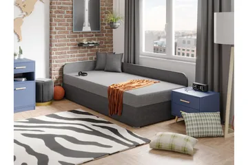 Unona Sängram 90x200 cm i Tyg med Förvaring + Sänggavel - Grå - Möbler - Säng - Sängram & sängstomme