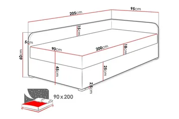 Unona Sängram 90x200 cm i Tyg med Förvaring + Sänggavel + Sängmadrass - Svart - Möbler - Säng - Sängram & sängstomme