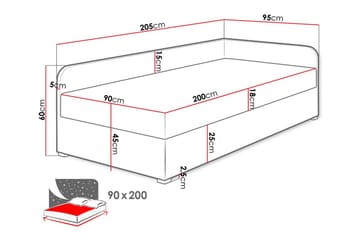 Unona Sängram 90x200 cm i Tyg med Förvaring + Sängmadrass - Mellangrå - Möbler - Säng - Sängram & sängstomme