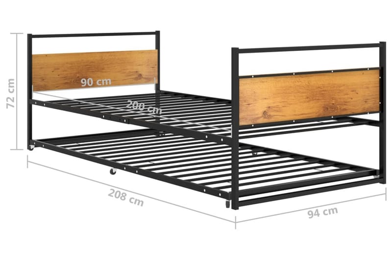 Utdragbar sängram svart metall 90x200 cm - Svart - Sängram & sängstomme