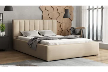 Valasco Sängram med Förvaring 120x200 cm i Tyg med Sänggavel - Beige - Möbler - Säng - Sängram & sängstomme