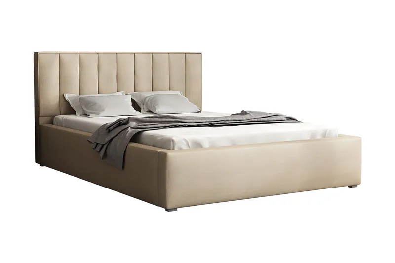 Valasco Sängram med Förvaring 120x200 cm i Tyg med Sänggavel, Beige