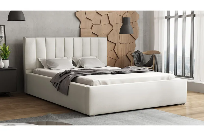 Valasco Sängram med Förvaring 120x200 cm i Tyg med Sänggavel - Ljusbeige - Möbler - Säng - Sängram & sängstomme