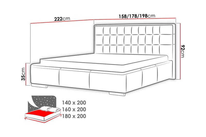 Vento Sängram med Förvaring 140x200 - Vit - Sängram & sängstomme