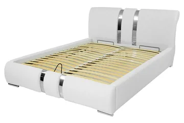 Veslbu Komplett Sängpaket 160x200 cm i Konstläder med Förvaring och Sänggavel + Bäddmadrass - Vit - Möbler - Säng - Sängram & sängstomme