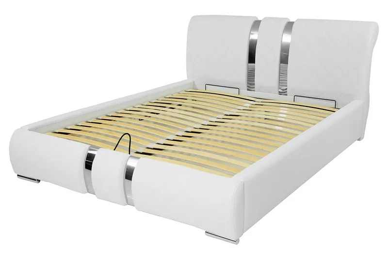Veslbu Komplett Sängpaket 160x200 cm i Konstläder med Förvaring och Sänggavel + Bäddmadrass - Vit - Möbler - Säng - Sängram & sängstomme