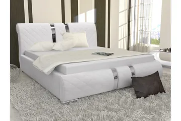 Veslbu Komplett Sängpaket 160x200 cm i Konstläder med Förvaring och Sänggavel + Bäddmadrass - Vit - Möbler - Säng - Sängram & sängstomme
