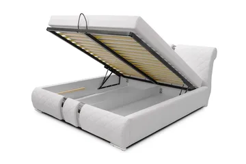 Veslbu Komplett Sängpaket 160x200 cm i Konstläder med Förvaring och Sänggavel + Bäddmadrass - Vit - Möbler - Säng - Sängram & sängstomme